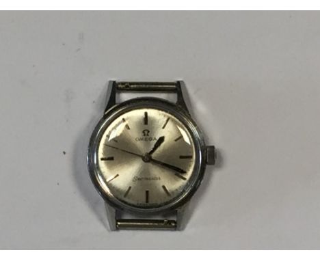 Omega - A lady's steel cased 'Seamaster' wristwatch, the silvered dial with baton indicators, centresweep seconds, the manual