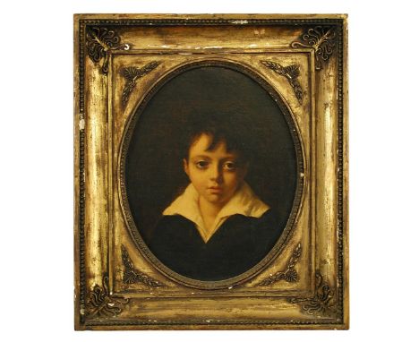 Attributed to Pierre-Paul Prud'hon (French, 1758-1823) Portrait of a young boy oil on canvas, oval, in a period French frame 