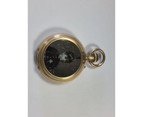Unnamed - A 14ct gold full hunter cased pocket watch, the white enamel dial printed with Roman numerals, subsidiary seconds d