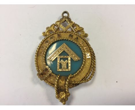 Of Masonic Interest - An 18ct gold masonic jewel, with blue enamel centre, presented in 1875 to Robert Wallaley by The Bethre