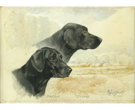 § Reuben Ward Binks  (British, 1880-1950) "Dazzle" and "Flashy", a portrait of two Labrador Retrievers in a landscape, signed