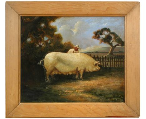 English School (19th Century)  Study of a porker in a sty, oil on panel, 10 x 14cm; A White pig in a sty, oil on panel, 15 x 