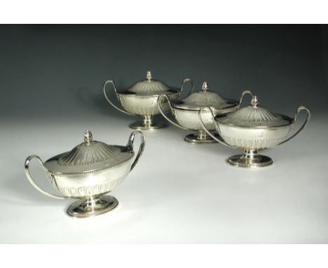 Set of four George III silver sauce tureens with covers, by Andrew Fogelberg & Stephen Gilbert , London 1780 (x2) & 1782 (x2)