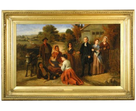 Robert Kemm (British, 1837-1895) The Blessing signed lower left "R Kemm" oil on canvas 75 x 125cm (29 x 49in)  Old stretcher 