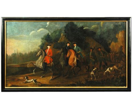 Continental School (first half of the 18th Century)  A Hunting party with a rider carrying game oil on canvas 94 x 176cm (37 