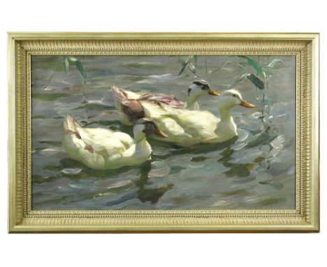 Alexander Max Koester (German, 1864-1932) Three Ducks on a River (Drei Enten) signed lower right "A Koester" oil on canvas 43