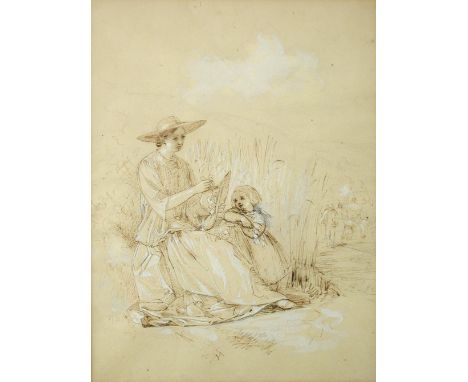 Samuel Palmer (British, 1805-1881) A Woman with her child in a cornfield pen and ink, heightened with white, on buff paper 29