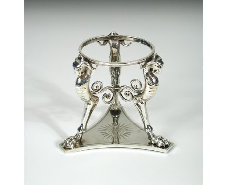 A Victorian silver tripod stand, by Elkington & Co, Birmingham 1855, the triangular base engraved with a floral sunburst belo