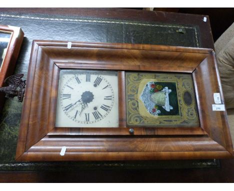 Late 19th Century American wall clock with decorated glazed door