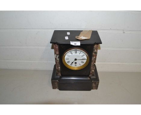 Victorian black slate and marble mounted mantel clock