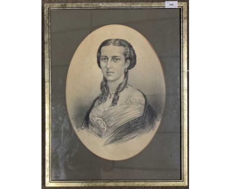 A pair of circa 19th century lady and gentleman portrait studies, graphite on paper, indistinctly initialled, oval frame moun