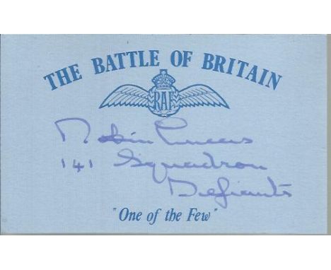 R M M D Lucas 141 Sqn Defiants Battle of Britain signed index card. Good condition 