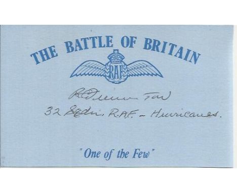 R C Fullerton 32 Sqn Battle of Britain signed index card. Good condition 