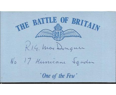 R I G MacDougall  17 sqn Battle of Britain signed index card. Good condition 