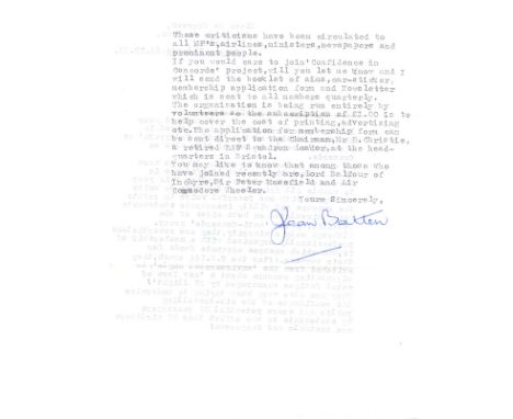 Jean Batten Unique piece of aviation and Concorde signed memorabilia. This is a 1973 typed and hand signed letter by Jean Bat