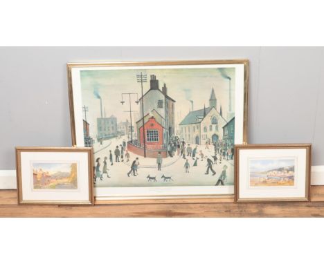 After LS Lowry (1887-1976); A large framed print depicting 'A Street In Clitheroe'. Printed by the Medici Society, 1978 (77cm