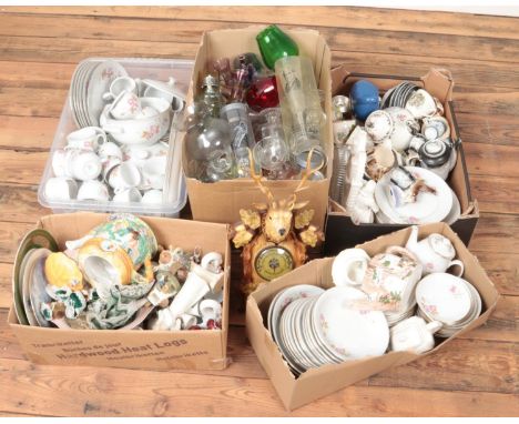 Five boxes of miscellaneous. Includes Czechoslovakian dinnerwares, French barometer, Japanese tea set, glassware etc.  