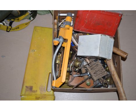 Household tools, to include: a saw; wooden mallet; spanners; boxwood rules; and other items.