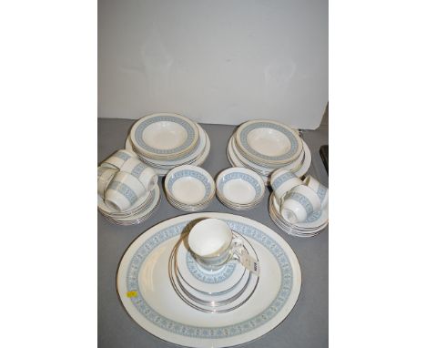 A Royal Doulton "Counterpoint" pattern part dinner and tea service, comprising: serving dishes, dinner plates, supper plates,