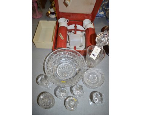 A 1960's Sirram picnic set with; flasks, tea cups, tea plates, and cutlery; and a quantity of cut-glassware, to include: a de