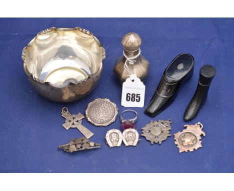 A George V silver sugar bowl, by James Dixon & Sons, Sheffield 1916; together with a carved ebony boot pattern pipe tauper; a