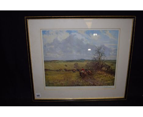 A signed colour print after Lionel Edwards - hunting scene.