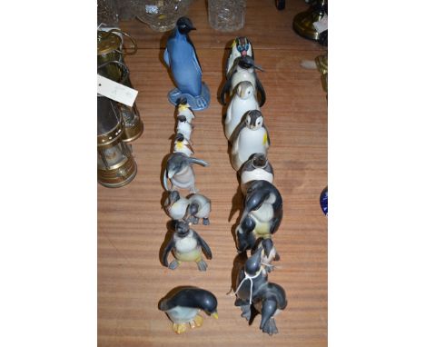 Penguin figurines by Poole; Lomonosav & USSR, Western Germany, Beswick; Sylvac; and others.  (16)