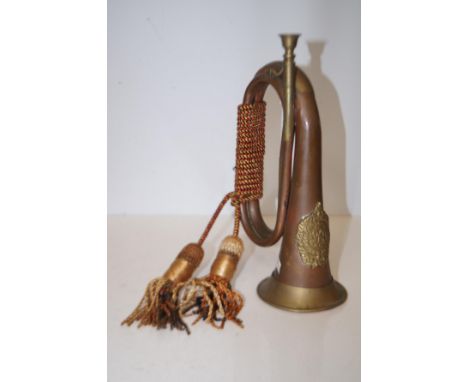 Copper &amp; brass bugle with cap badge