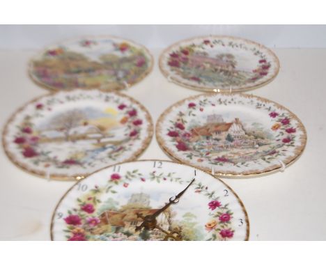 4 Royal Albert 2 seasons cabinet plates together with a clock 