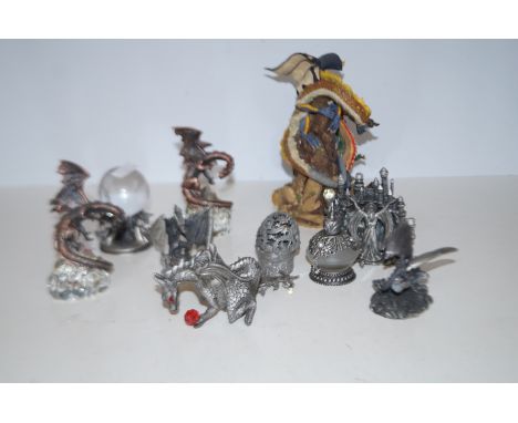 Collection of 10 myth and magic style figures some tudor mint, plus 1 large resin figure 