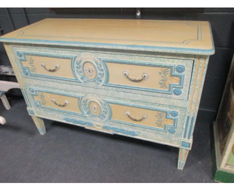 A white and blue painted commode chest 88 x 124 x 51cm  