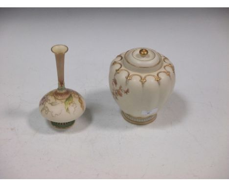 A Worcester 'The Stuart' blush ivory lidded vase and a Worcester bottle neck vase (2)  