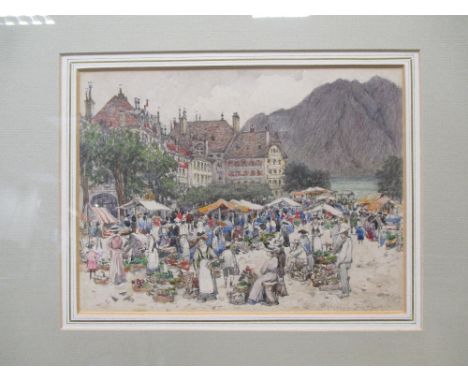 Col. Robert Charles Goff (1837-1922), Market scene, mixed watercolour, wash and pencil, signed lower right "R Goff", 19.5 x 2