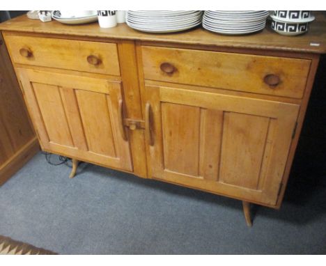 Ercol Sideboard, 4 chairs, small drop flap Table and a stool  