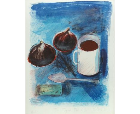 Chloe Cheese (British, b.1953) Teapot; Nectarines; Artichokes; Pears; Glace Fruit; Two Figs and Black Coffee; French Cheese; 