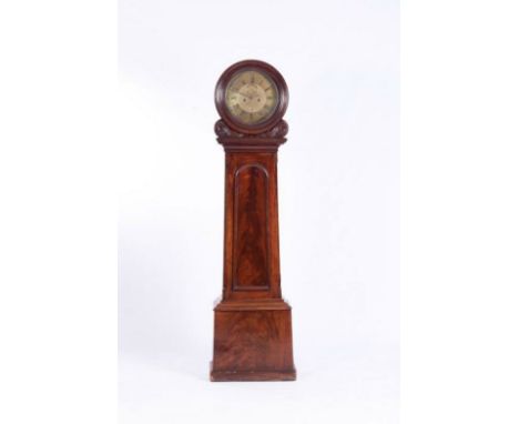 A MAHOGANY DRUMHEAD LONGCASE CLOCK BUYERS ARE ADVISED THAT A SERVICE IS RECOMMENDED FOR ALL CLOCKS PURCHASED The circular bra