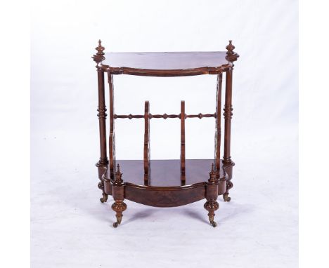 A VICTORIAN WALNUT AND INLAID DAVENPORT WHATNOT The hinged rectangular sloping top with a gilt-tooled inset leather writing s