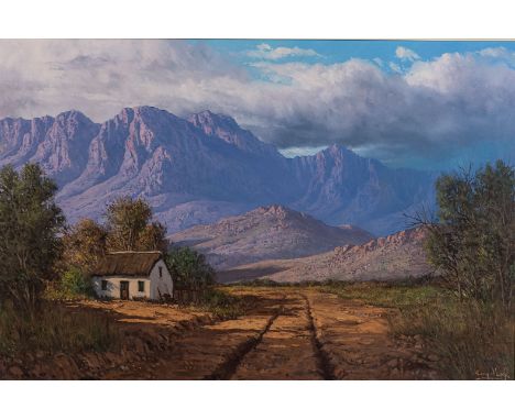 Casey van der Leek (South African 1970-) LANDSCAPE WITH WHITE COTTAGE signed oil on canvas 61,5 by 92cm 
