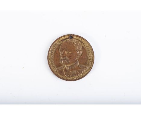 BOER WAR LORD ROBERTS VC SOUTH AFRICA 1900 MEDALLION Col. Baden Powell, Defender of Mafeking on reverse,  23mm bronze gilt. 