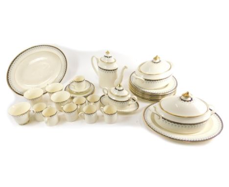 A Mintons Consort pattern part dinner service, to include a pair of lidded tureens, 27cm wide, lidded sucrier, meat plates, p