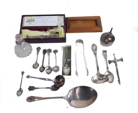 Various silver flatware, a pair of George III sugar bows, of elaborate form with shell ends, probably 1780, 15cm long, a quan