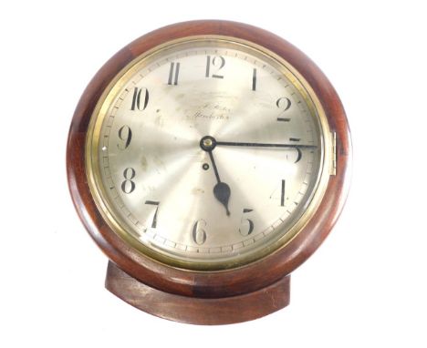J Foster Manchester. A 19thC mahogany cased wall clock, the silvered Arabic dial, in a plain case, with fusee movement, 37cm 