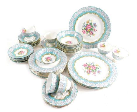 A Royal Albert Enchantment pattern part tea service, to include plates 24cm wide, bowls, side plates, cups, saucers, etc., pr