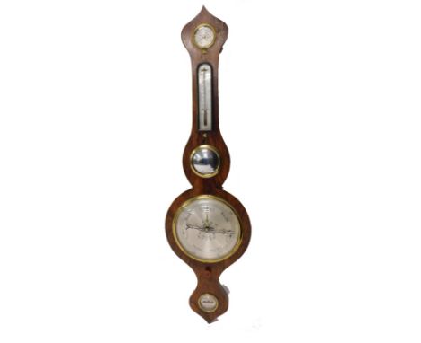 A 19thC wheel barometer, in a rosewood case, with silvered thermometer dial, etc., 95cm high. 