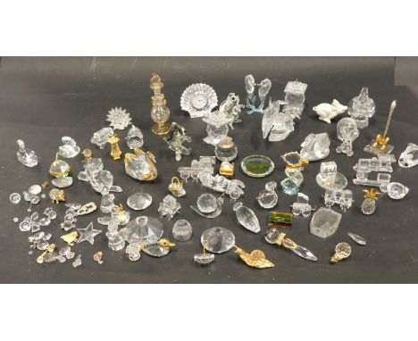 Various Swarovski, Swarovski style, and other crystal and other ornaments, to include swan, 5cm high, pottery piglet, Waterfo