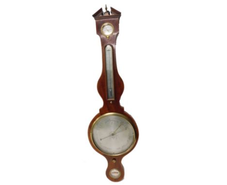 F. Taverio of Lincoln. A 19thC mahogany and boxwood strung wheel barometer, with silvered dial and thermometer, 108cm high. 