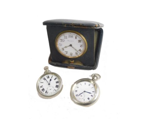 A 20thC silver plated railway open faced pocket watch, the case stamped BR (M), with 4cm diameter Roman numeric dial and subs