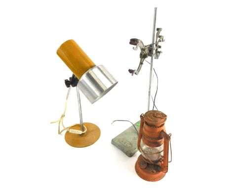 A vintage chrome plated Anglepoise lamp, with cone shaped shade, turned stem on circular foot, a Tilly lamp in orange, 24cm h