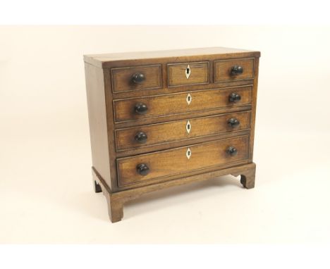 19th Century apprentice piece mahogany chest of drawers, fitted with three upper drawers and three graduated long drawers ben