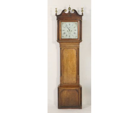 Robert Fletcher, Chester (1784-1820), oak eight day longcase clock, swan neck pediment with brass ball finials over brass cap